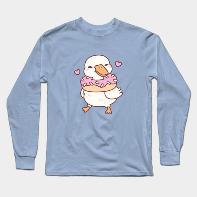 Cute Goose With Donut Around Neck Long Sleeve T-Shirt by rustydoodle